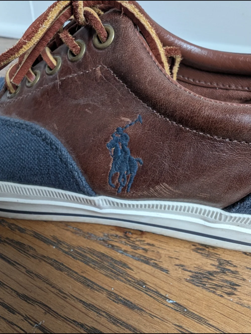 Polo Ralph Lauren Vaughn Saddle Sneaker Men's Size 7D Flax Linen Leather Blue